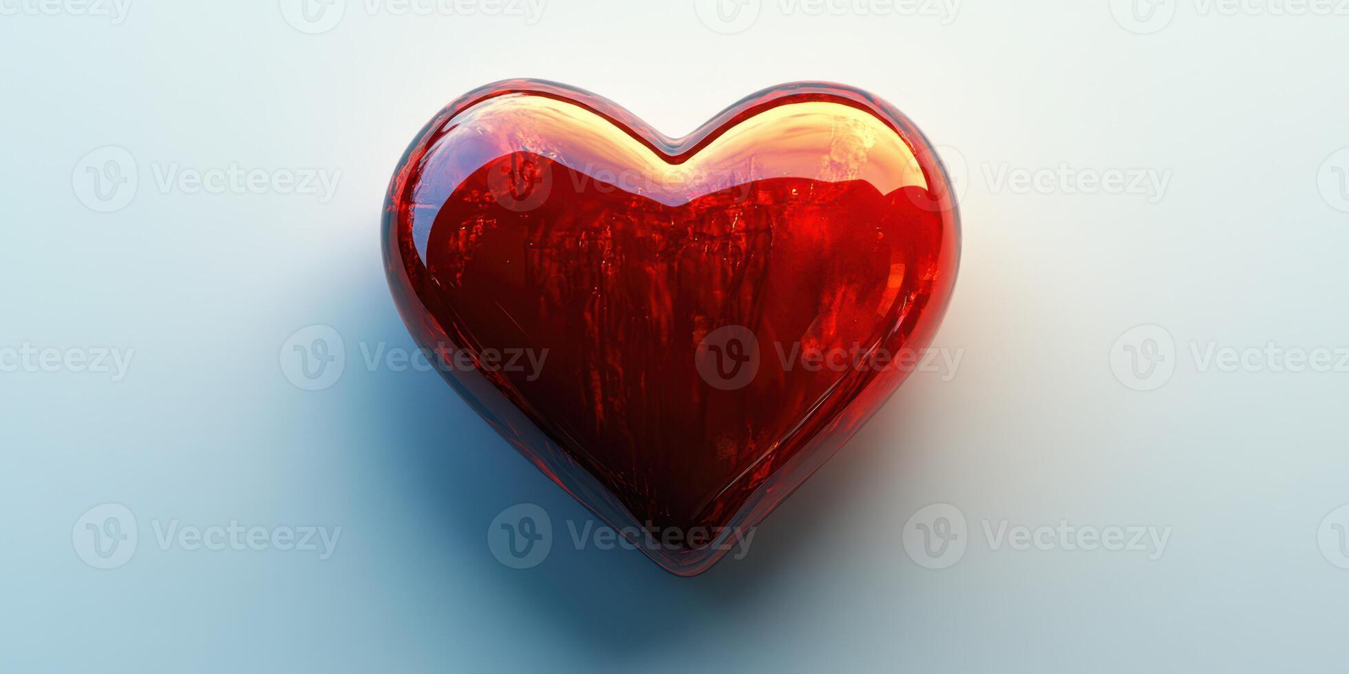 Bright red heart shape on a smooth surface reflecting warm light photo