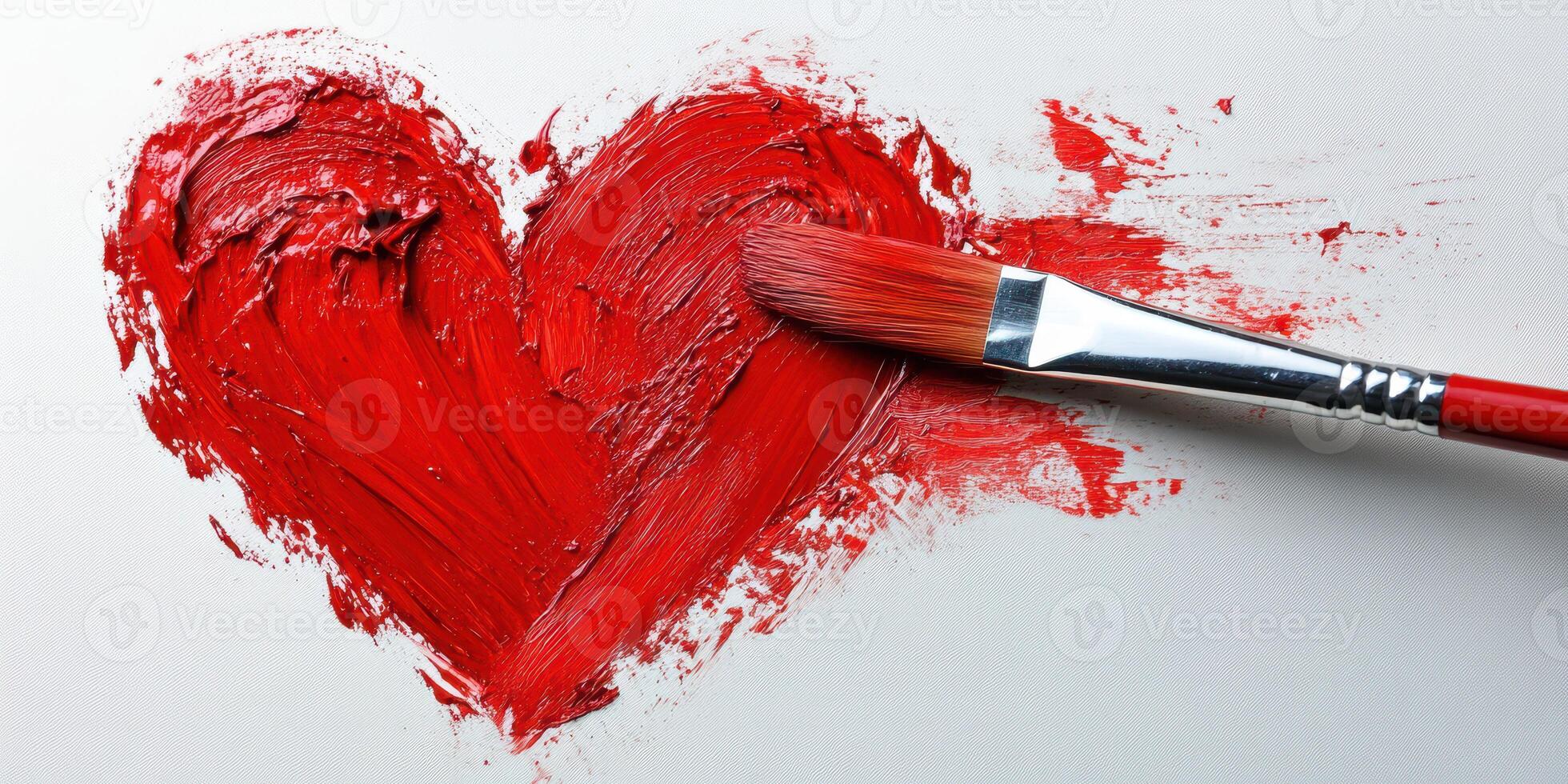 Heart painted in vibrant red using a brush on a blank canvas during an expressive art session photo