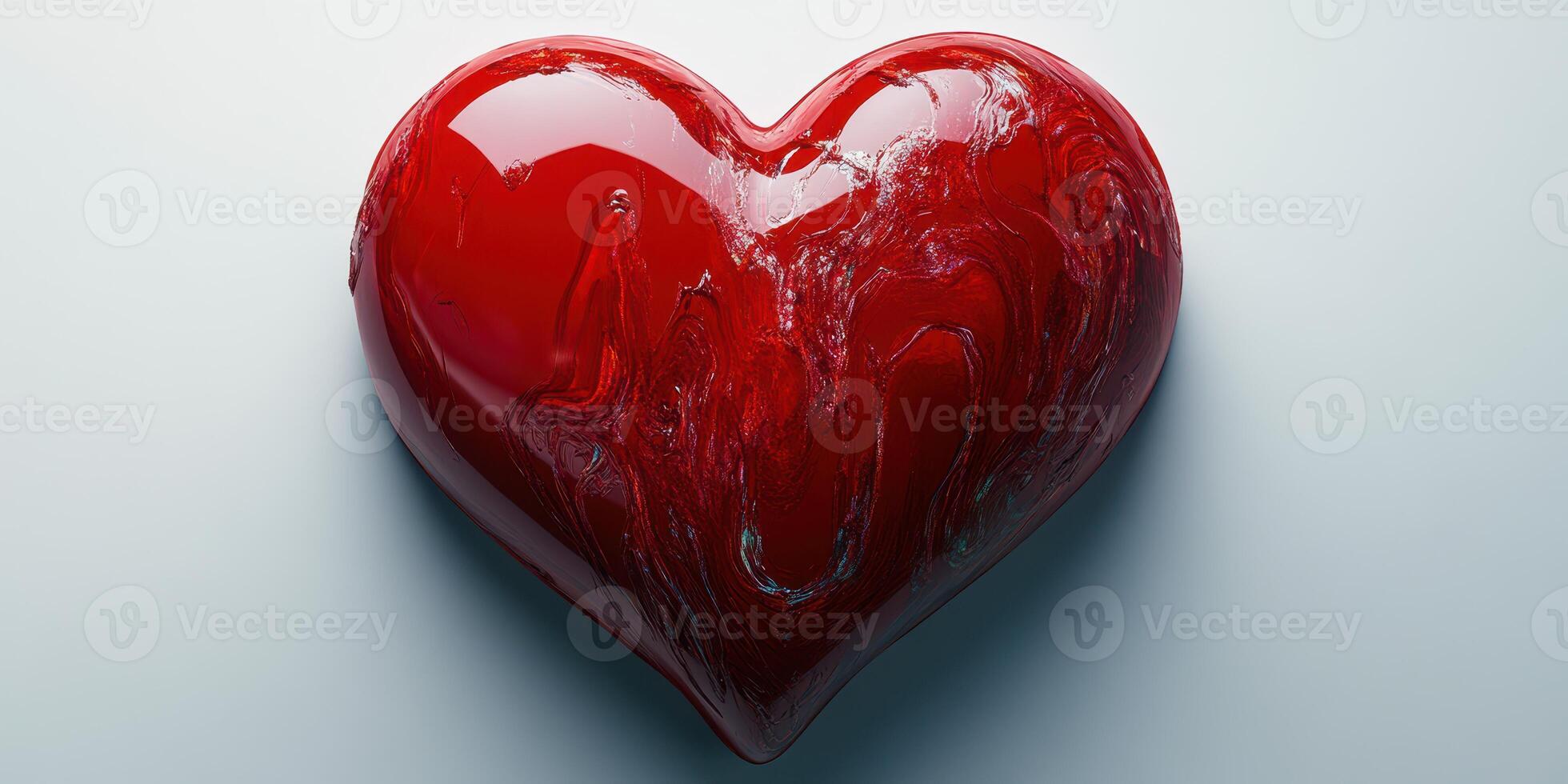 Red heart sculpture made of glossy material reflecting light in a minimalist setting photo