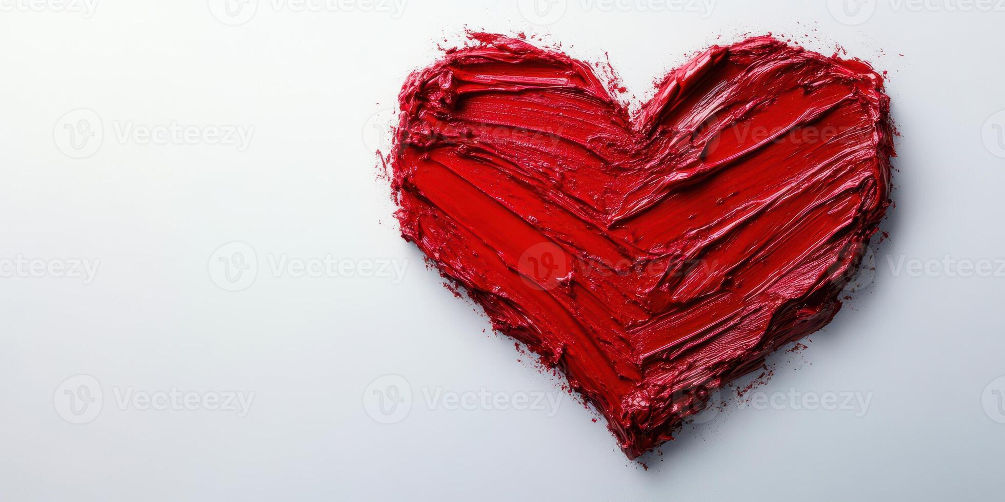 Heart shape made with vibrant red paint on a smooth white surface, showcasing an artistic expression of love and creativity photo