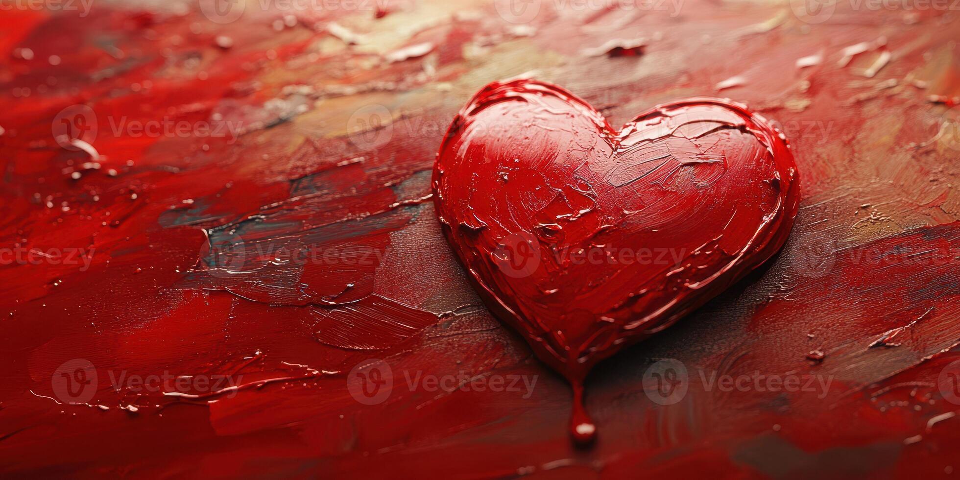 Vibrant red heart art with textured paint on a colorful background showcasing love and emotion photo