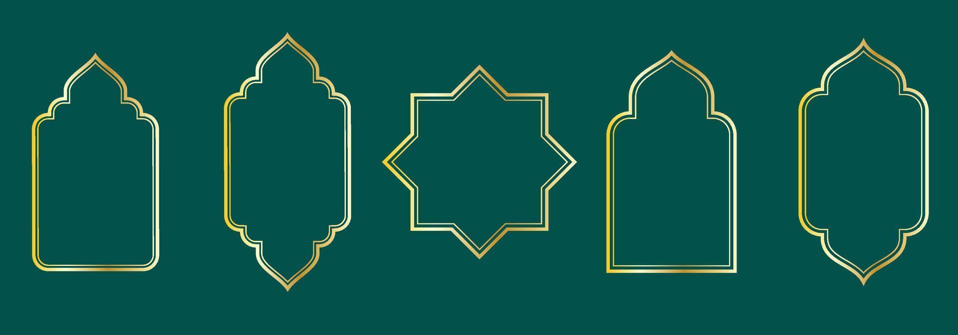 Set of ramadan frame design in gold color. Eid Mubarak frame background. vector