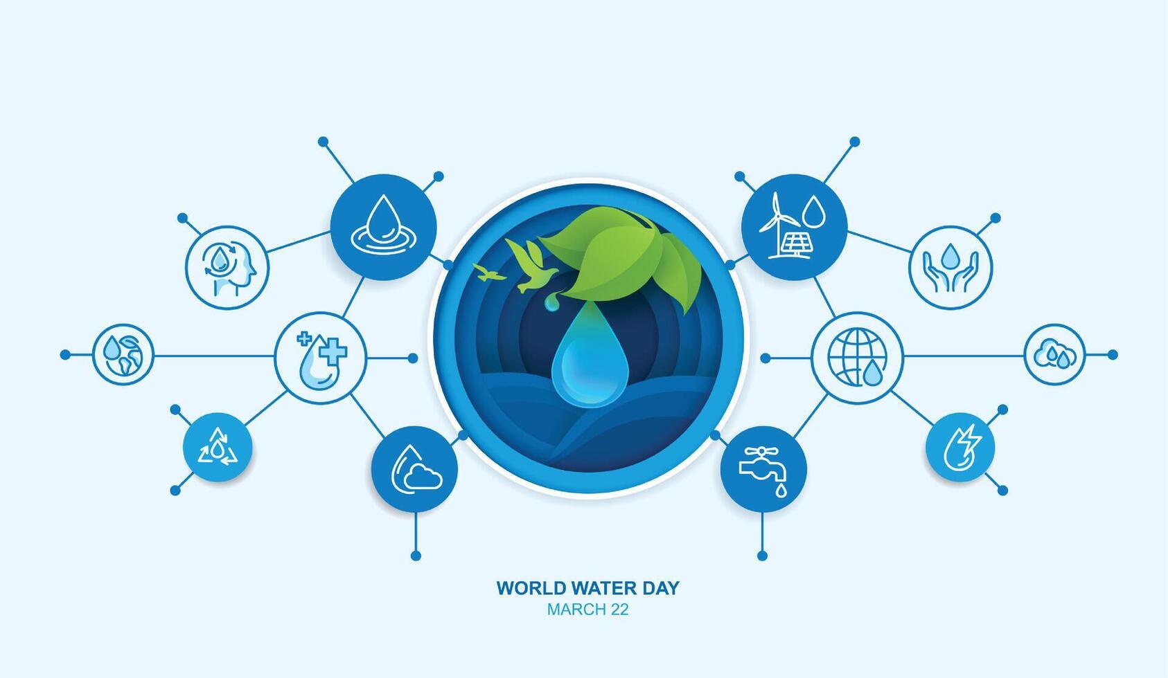 Paper art of world water day. hands holding water drop. accelerating change and every drop matters. Saving water and world environmental protection concept. clean renewable energy. design. vector