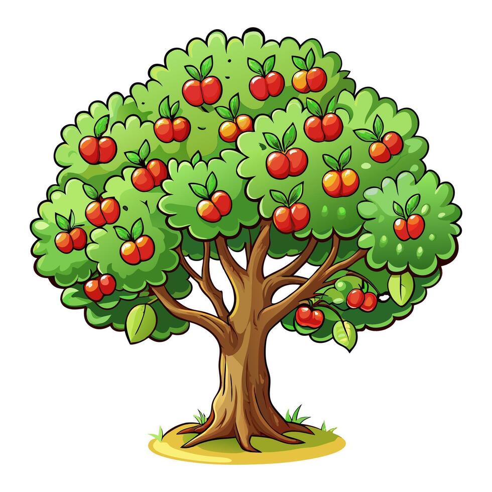 An apple tree with red apples on it vector