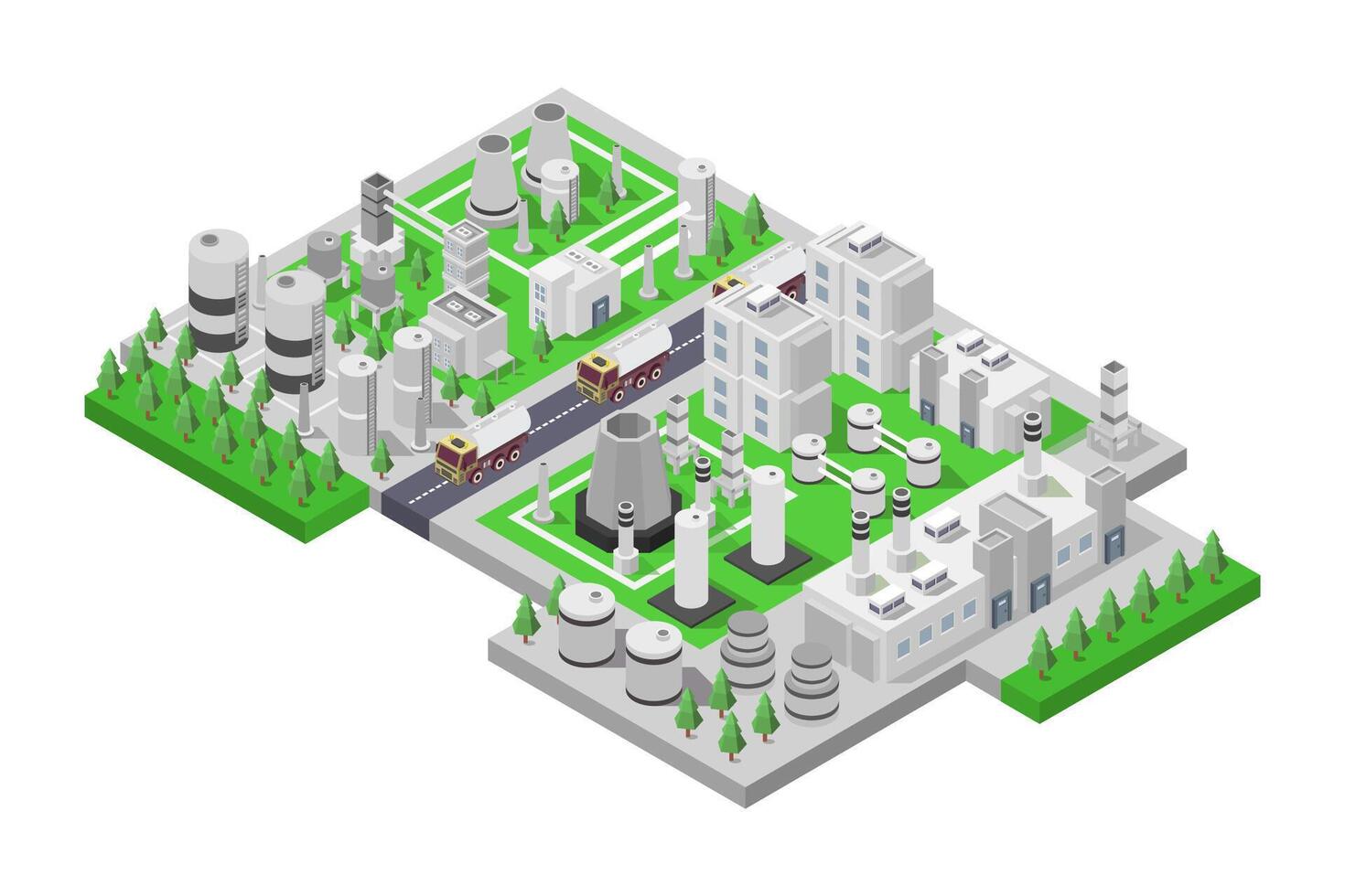 An illustration of a city with a green tree vector