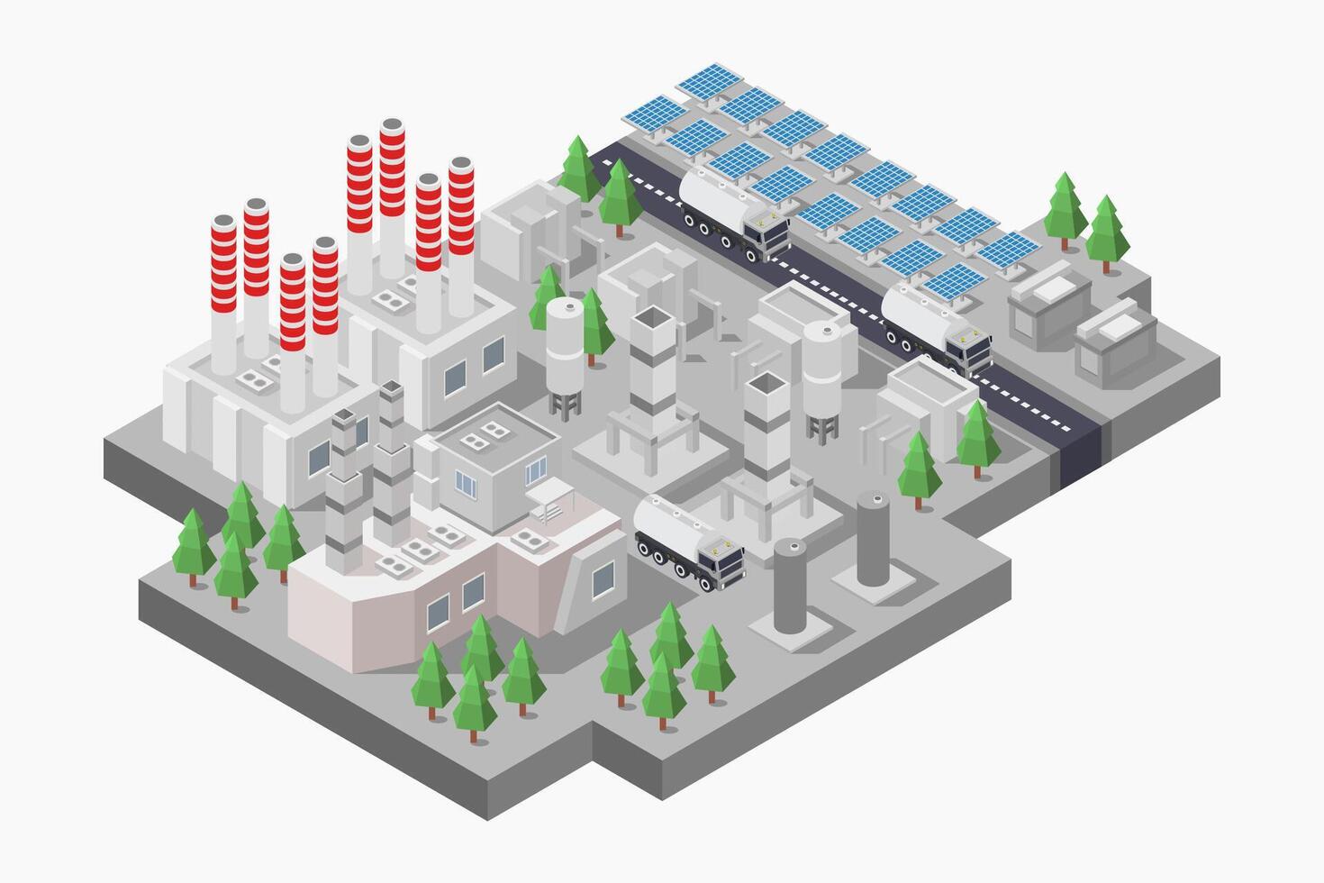 An isometric illustration of a factory vector