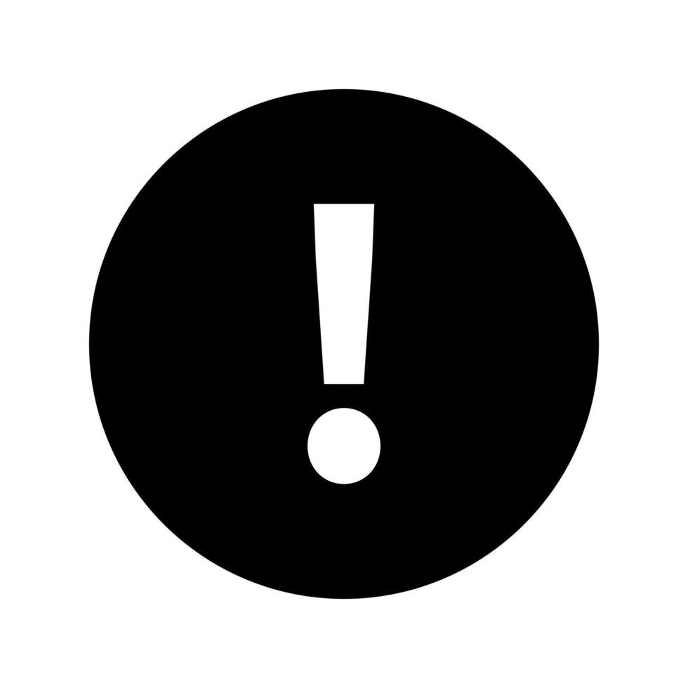 An exclamation mark in a black circle vector