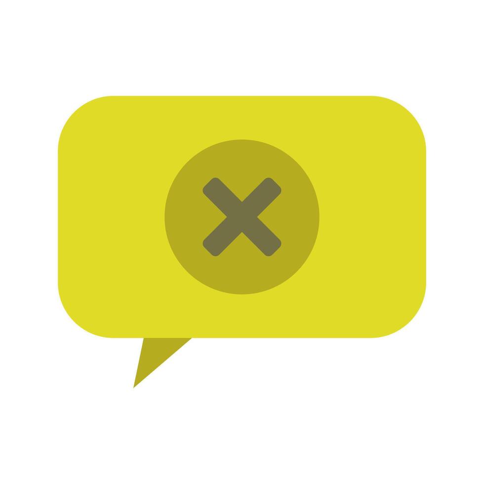 A yellow speech bubble with an x symbol on it vector