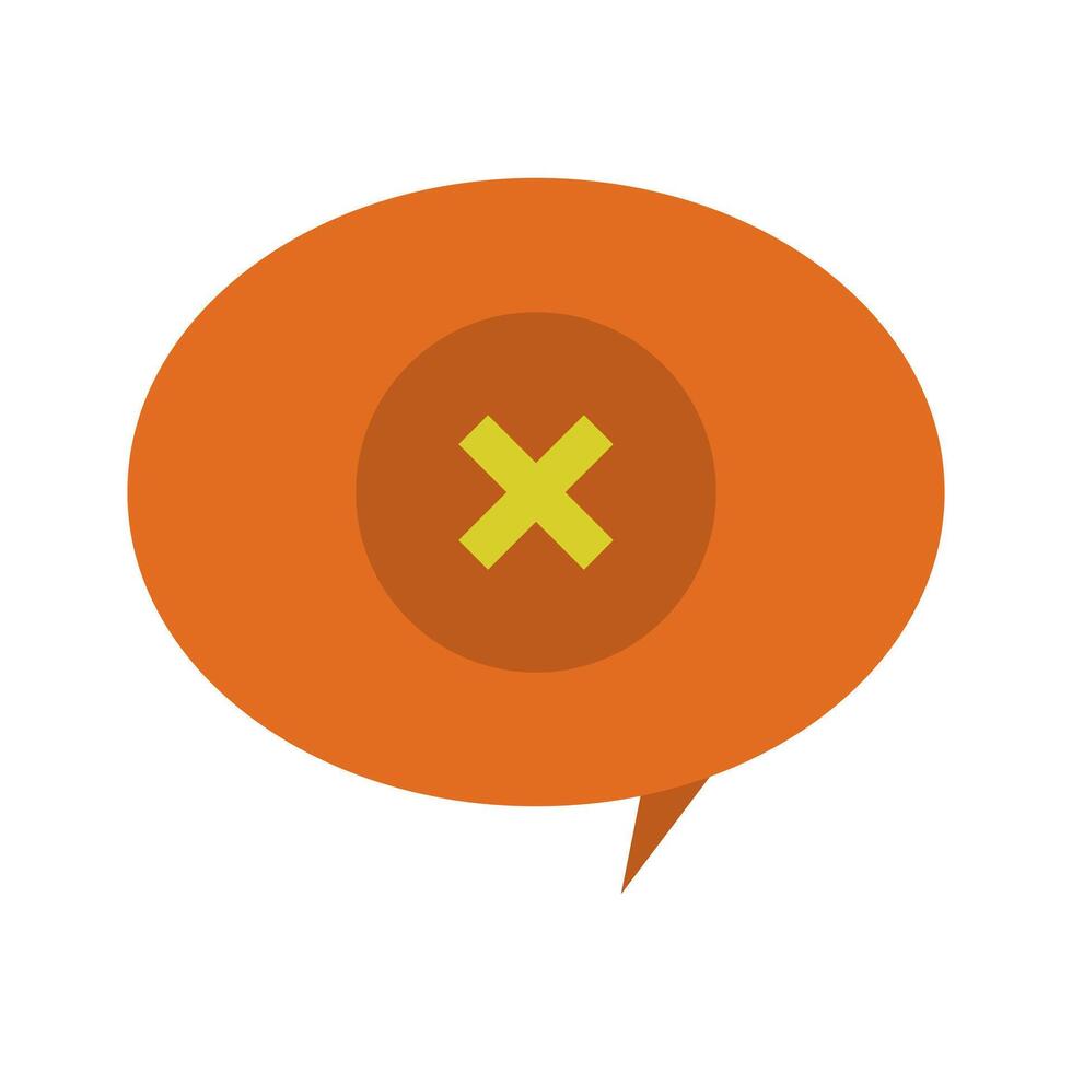 An orange speech bubble with an x on it vector