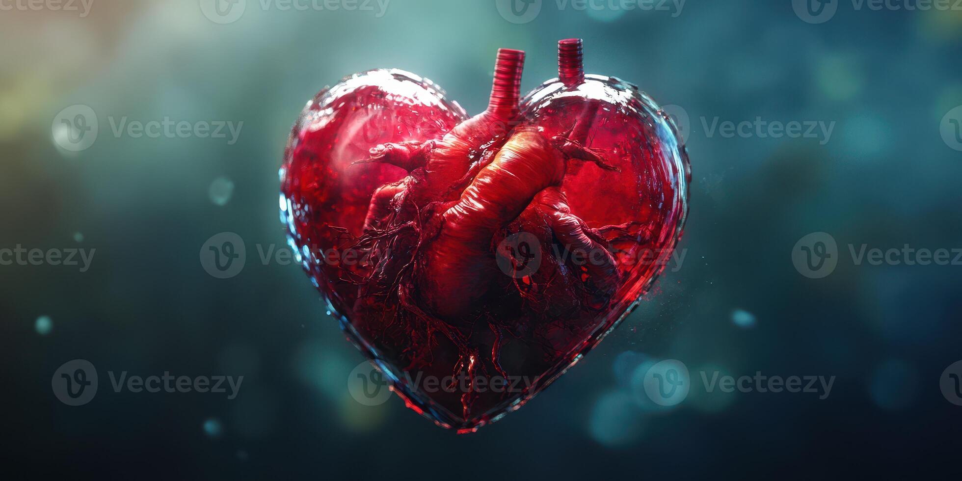 Heart-shaped sculpture made of translucent material showcasing intricate inner details in a soft blue backdrop photo