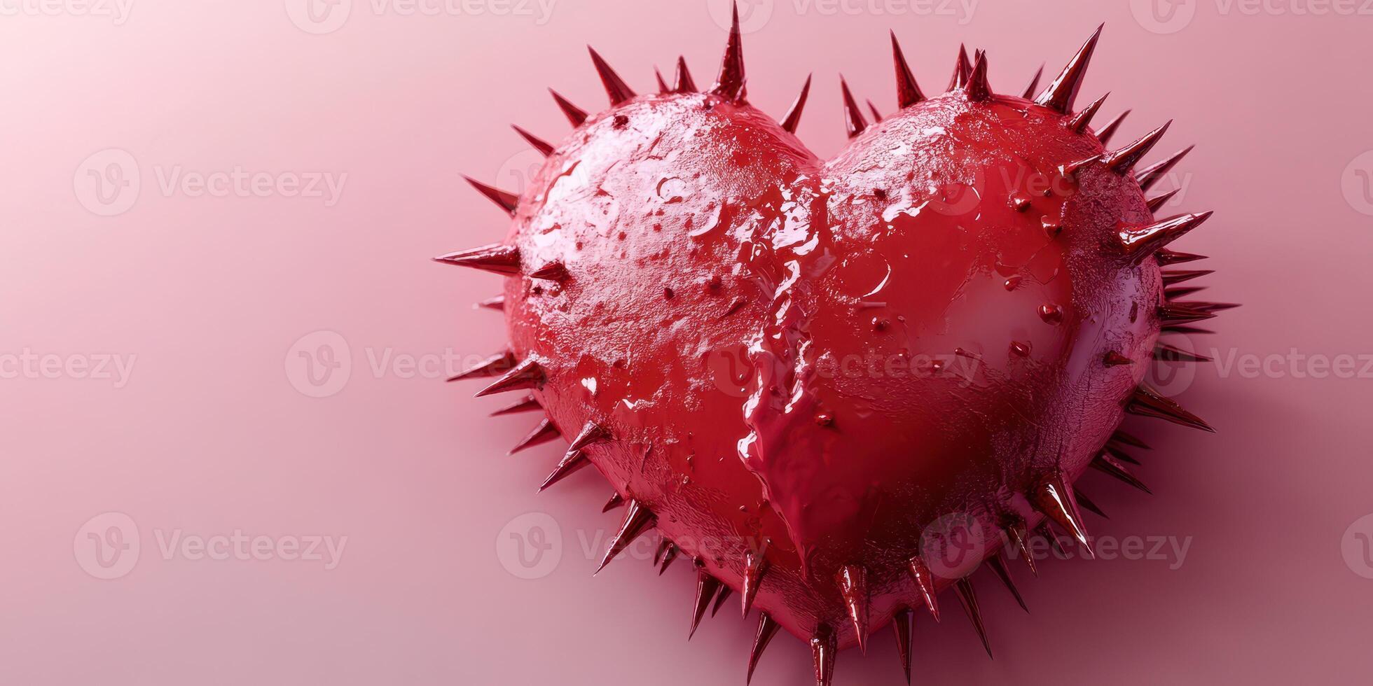 Spiked red heart design on a soft pink background creating a striking visual impact photo