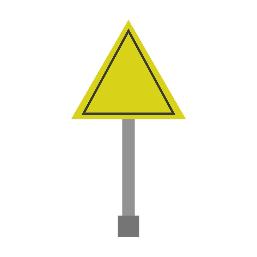 A yellow triangular sign with a black triangle on it vector