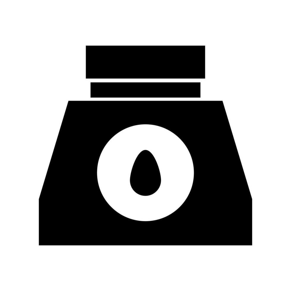 A black and white icon of a bottle with a drop of liquid vector