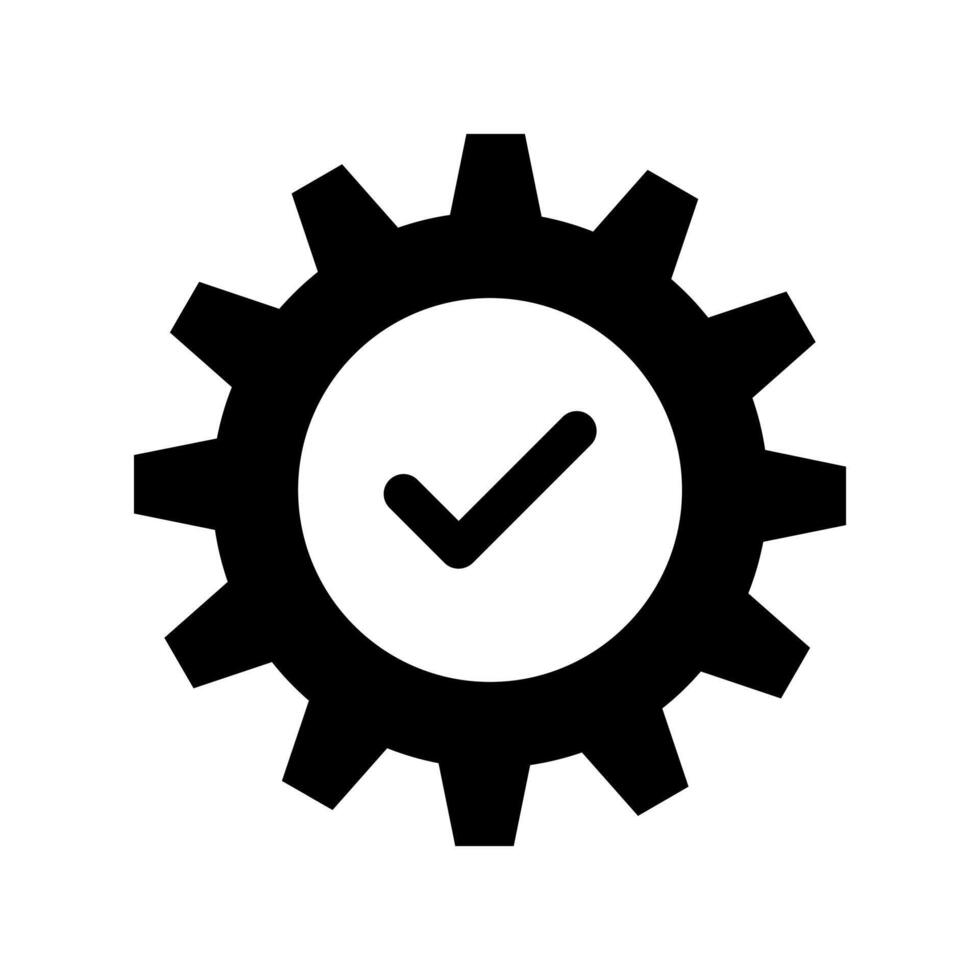 A black and white gearwheel with a tick mark vector