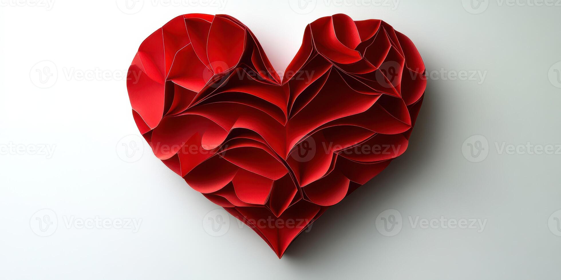Intricately crafted red paper heart showcasing artistic design and texture against a neutral background photo