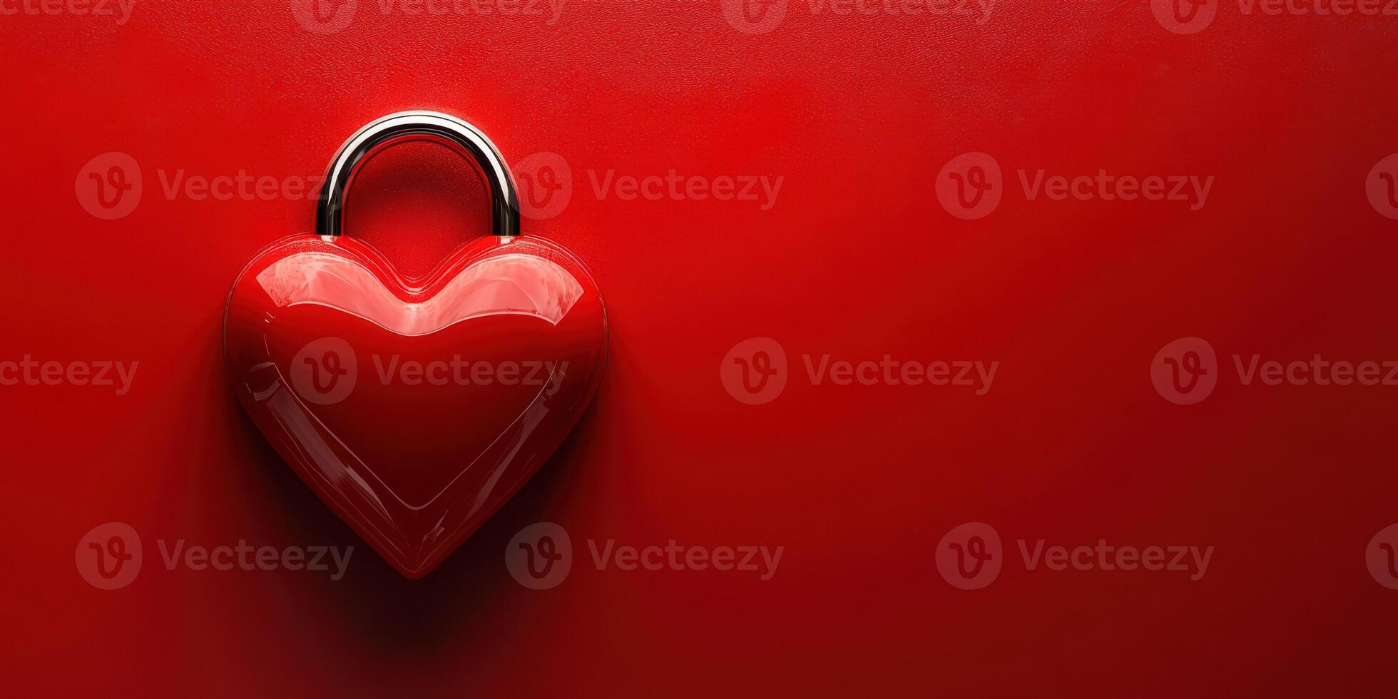Bright red heart-shaped lock resting on a vibrant red background, symbolizing love and security in a minimalist design photo