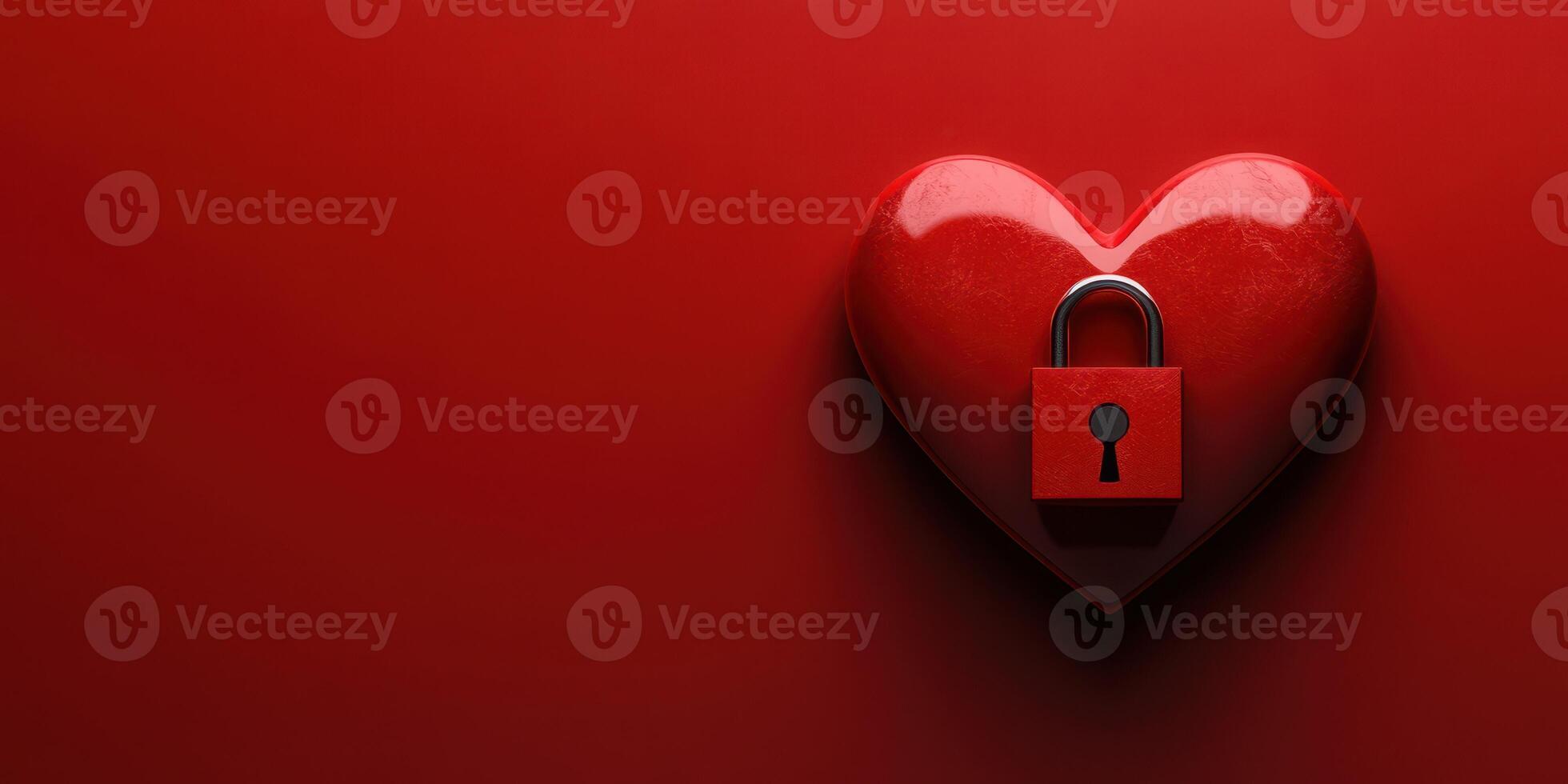 Heart shaped symbol with a red padlock on a vibrant background representing love and security photo