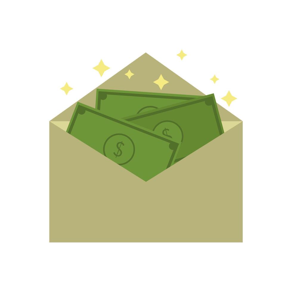 Money in envelope with stars on white background vector