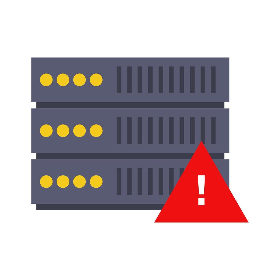 A server with a red warning sign on it vector