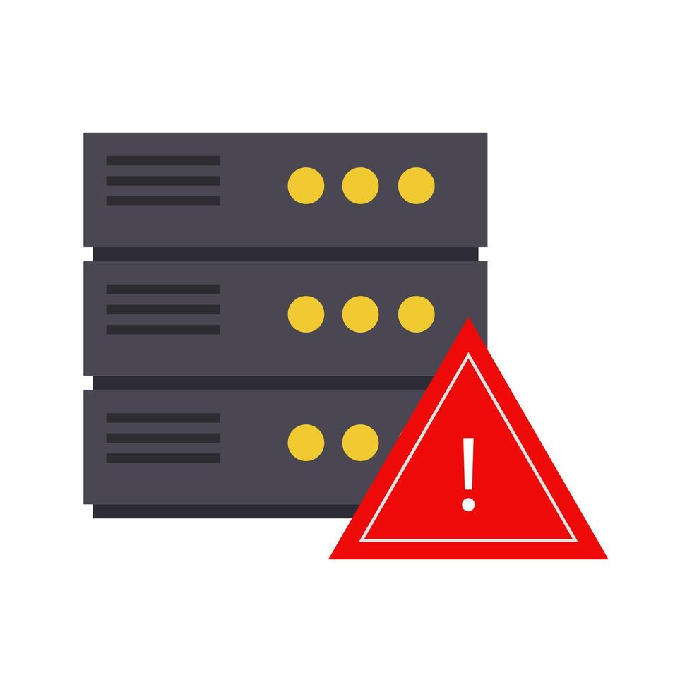A server with a red warning sign and three yellow dots vector