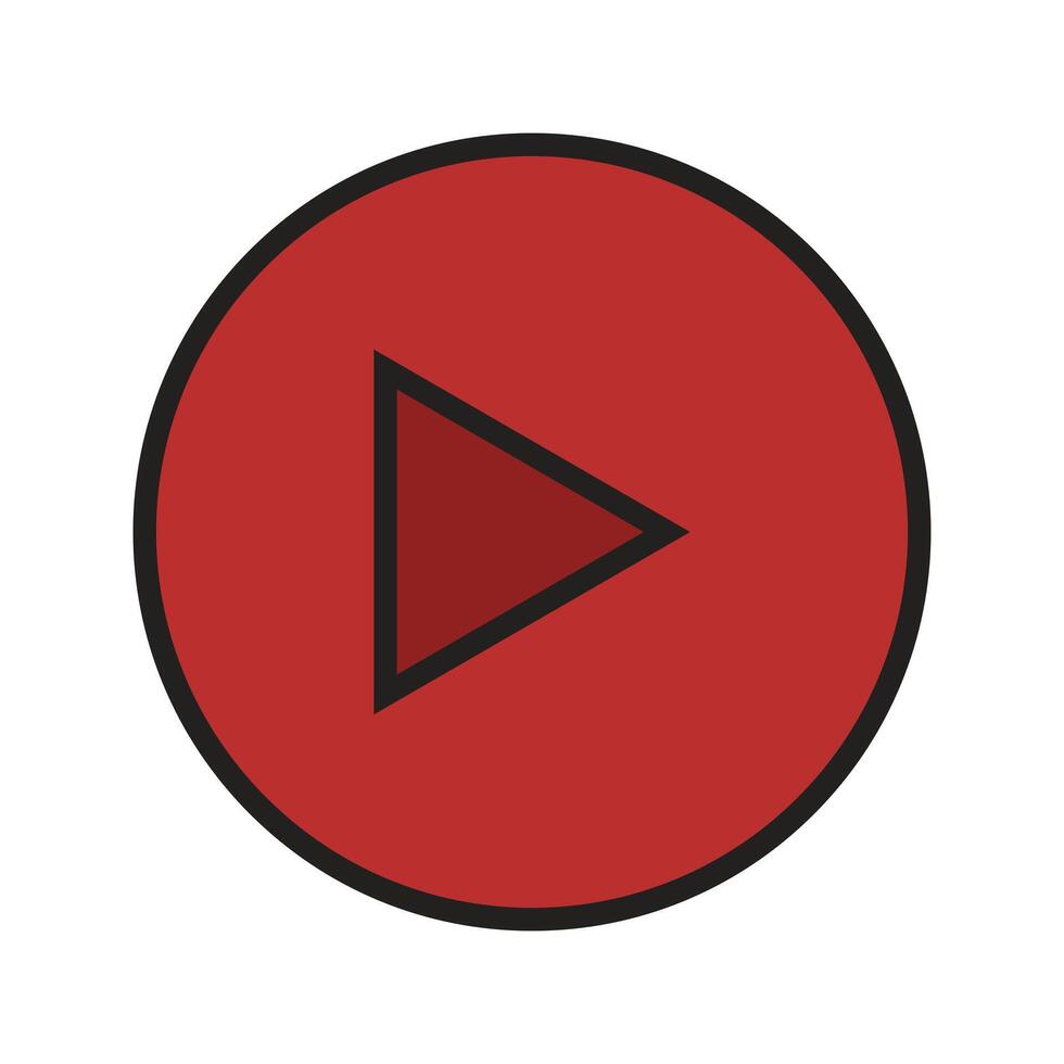 A red play button with a black arrow vector