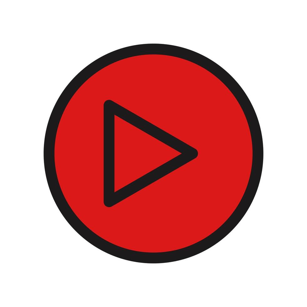A red play button with a black arrow vector