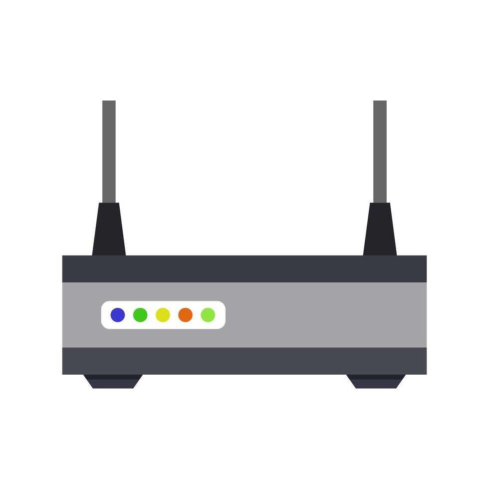 A router with a colorful antenna on top vector