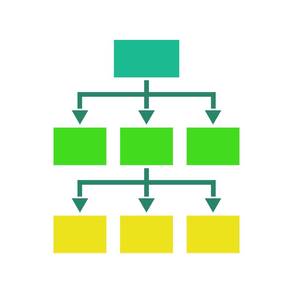 An organization chart with yellow and green boxes vector