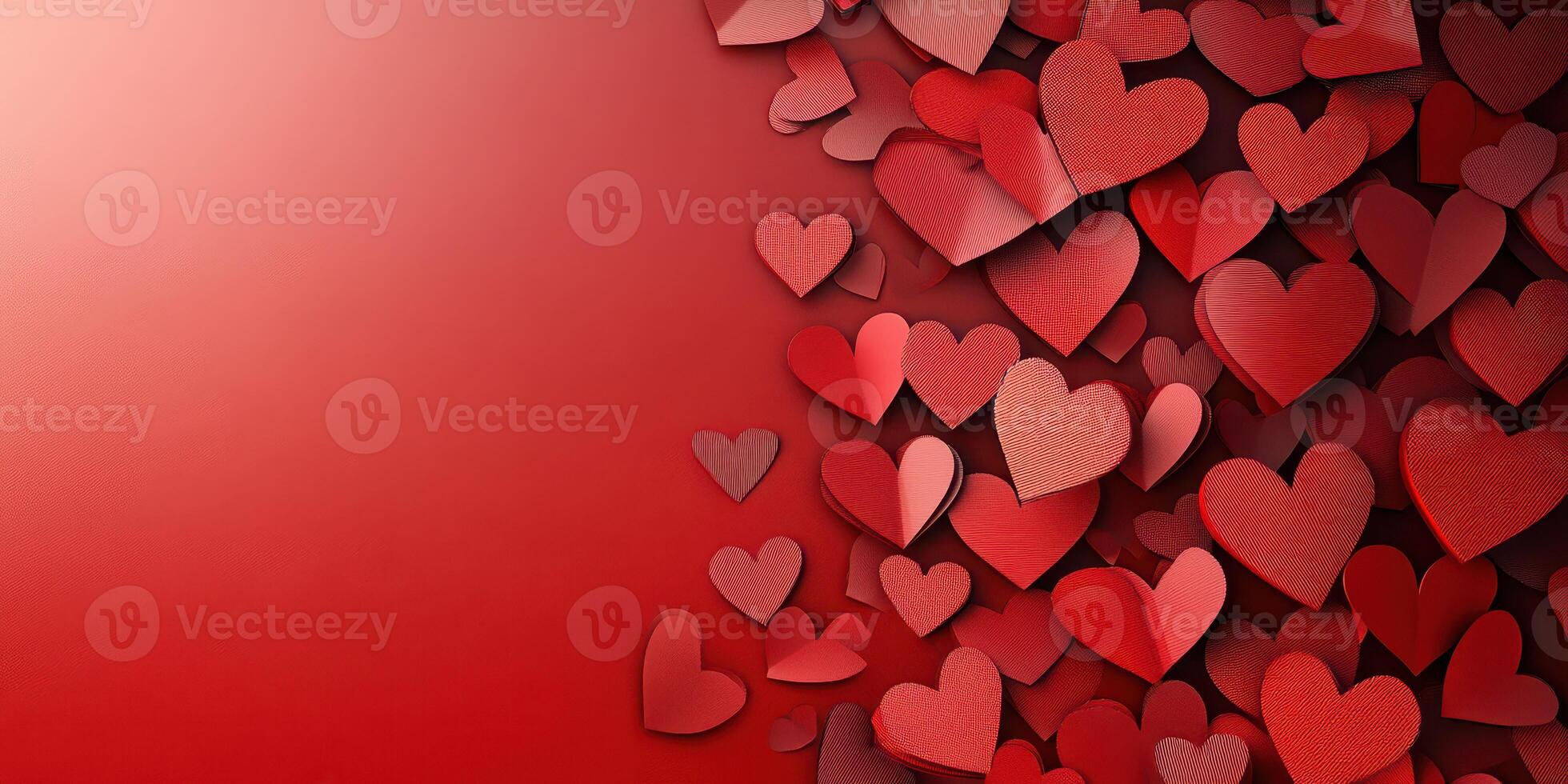 Colorful red heart shapes scattered on a gradient background creating a warm atmosphere of love and affection photo