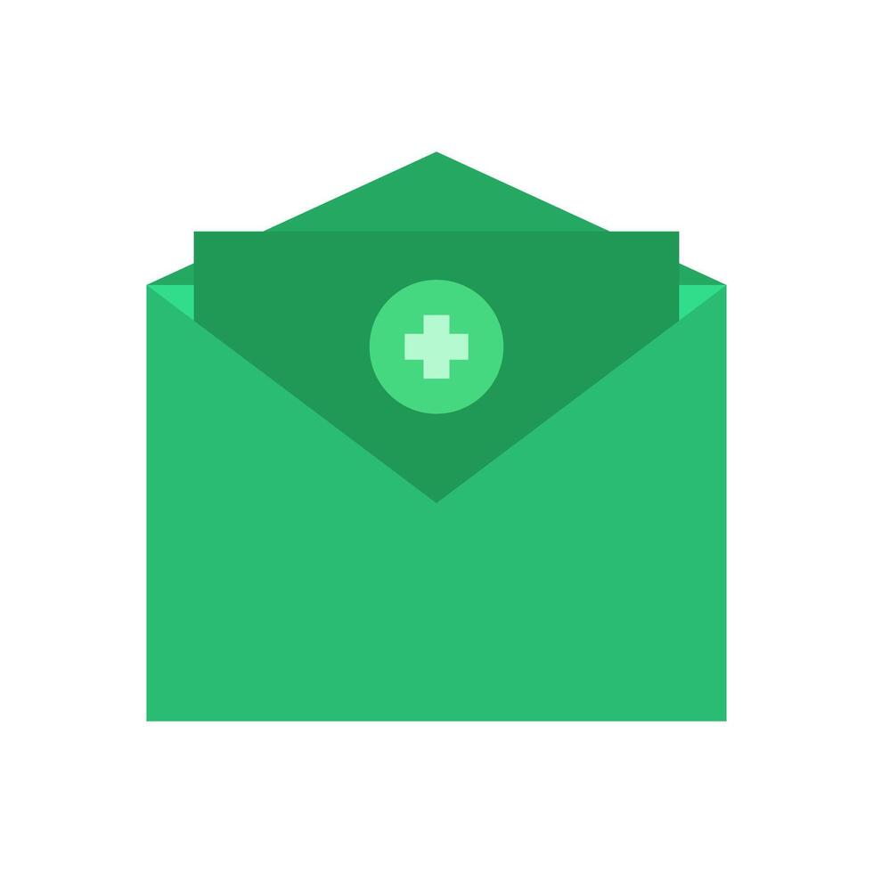 An envelope with a green cross on it vector