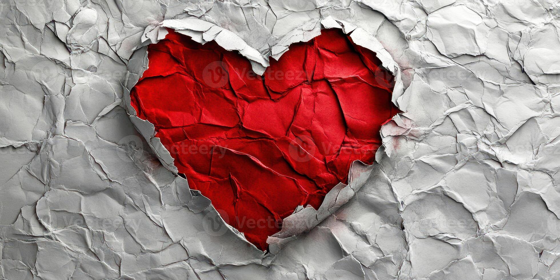 Artwork showcasing a textured heart design on crumpled paper background evokes emotions of love and affection photo
