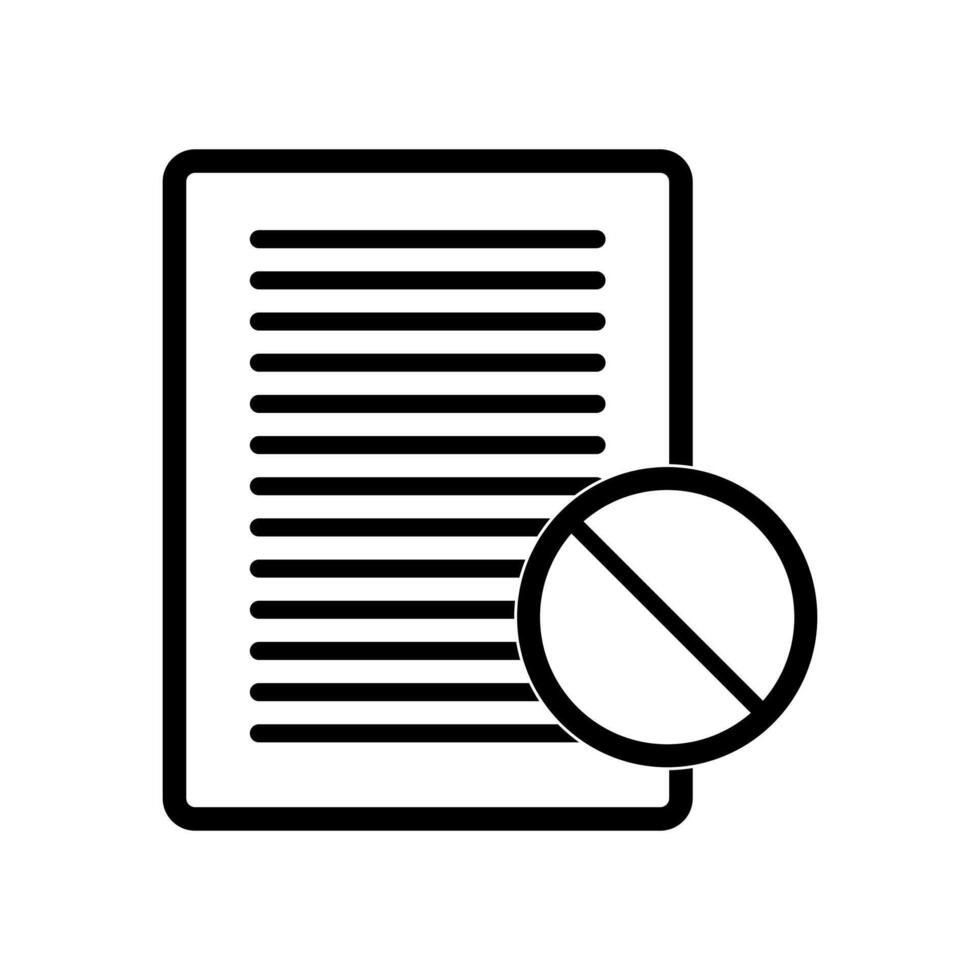 A black and white image of a document with a no sign vector