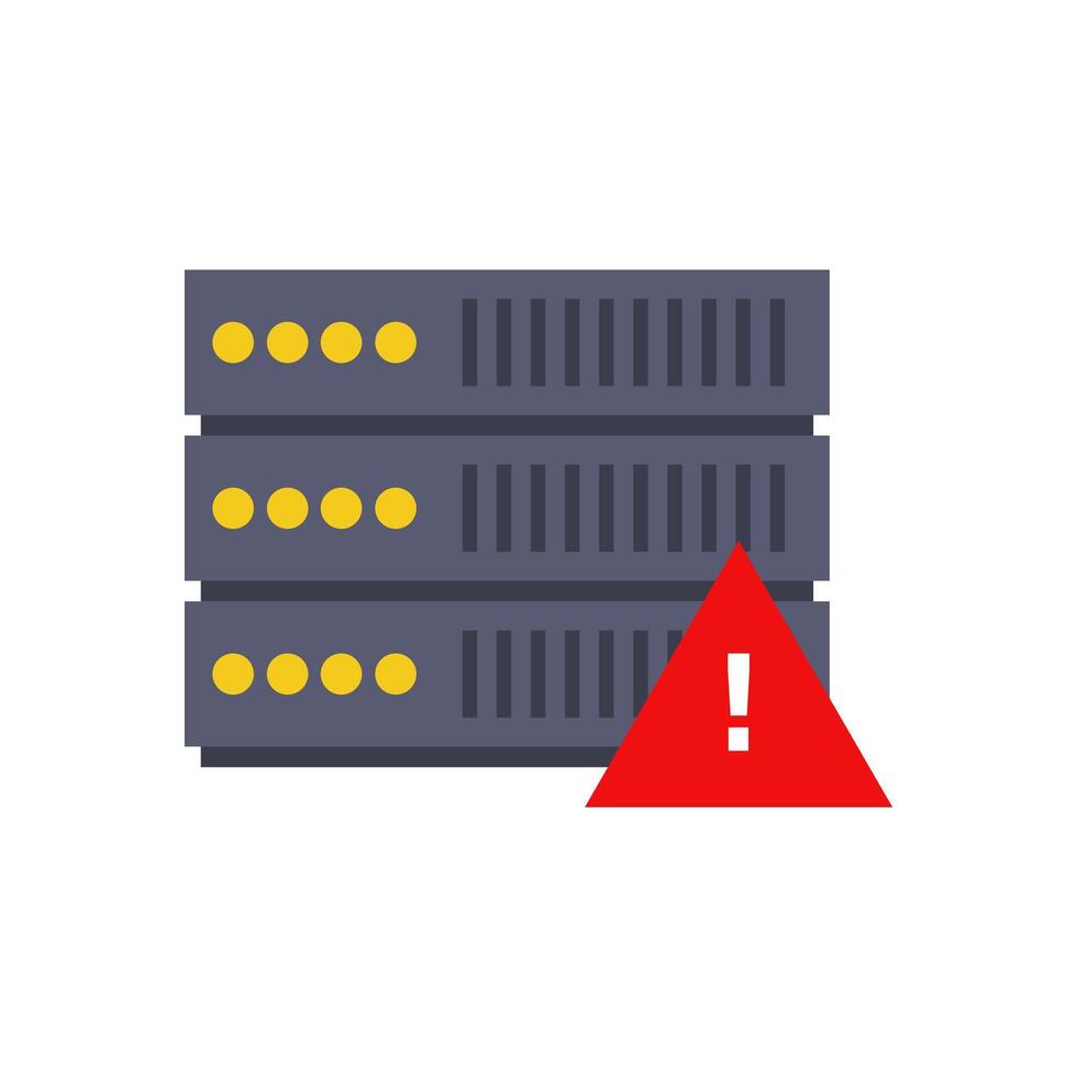 A server with a red warning sign on it vector