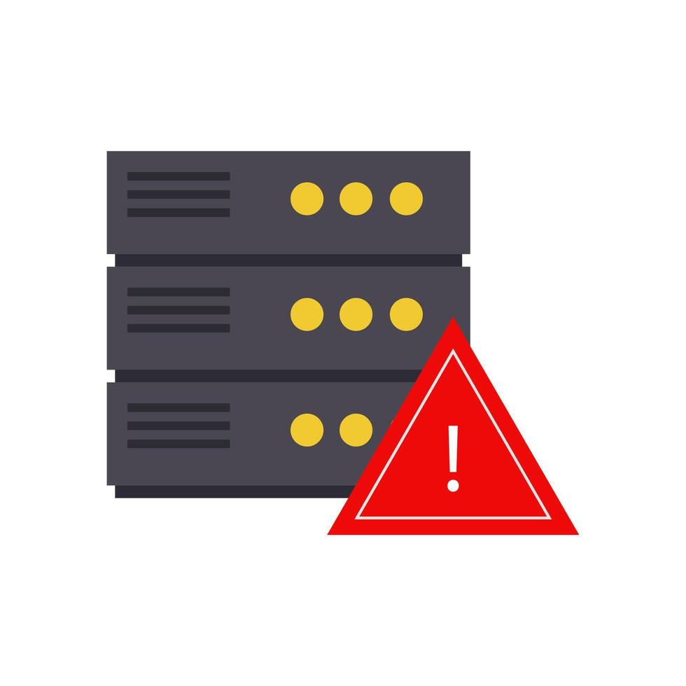 A server with a red warning sign and a yellow caution sign vector