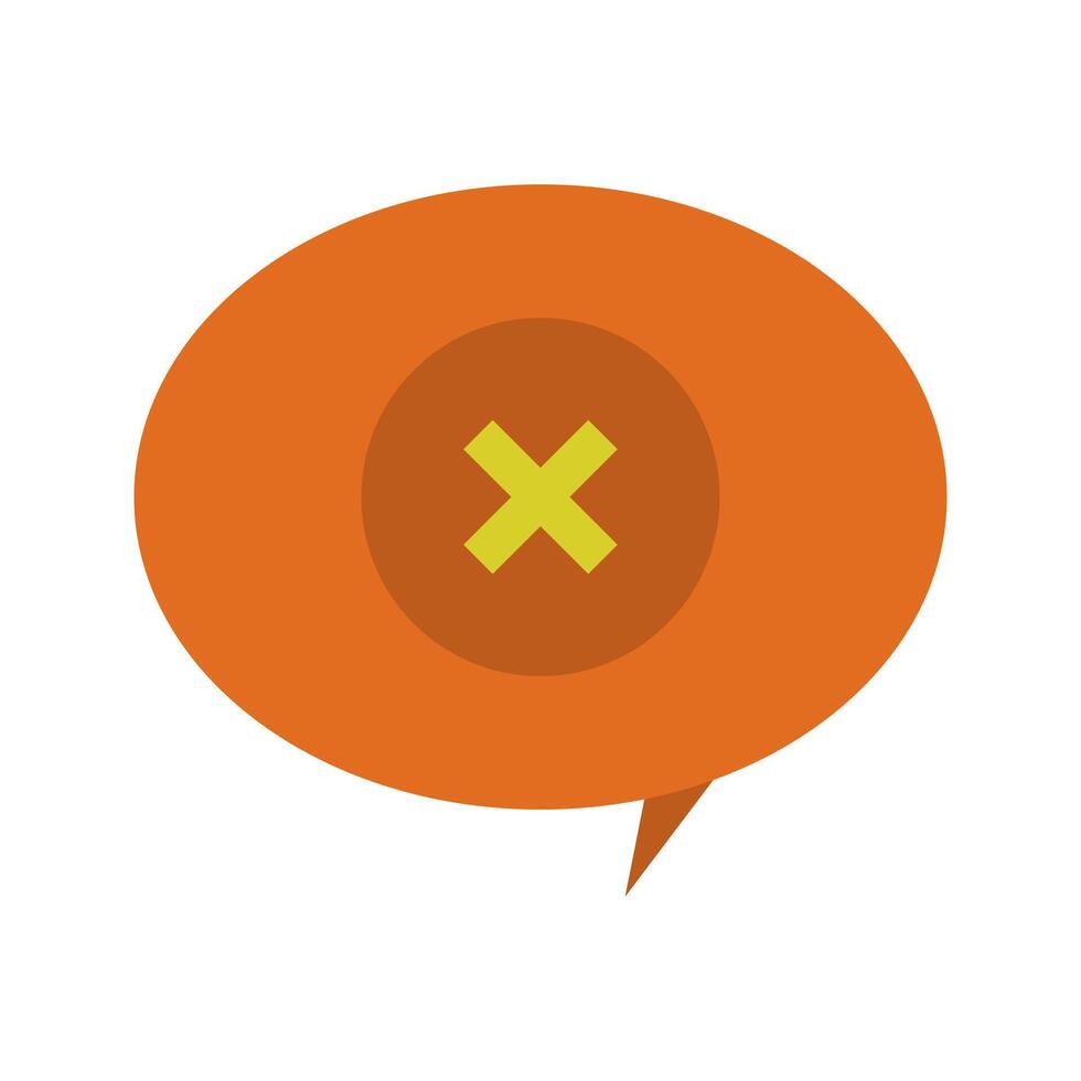 An orange speech bubble with an x on it vector