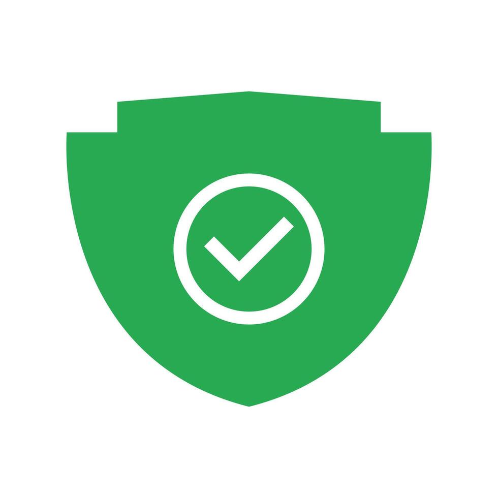 A green shield with a tick mark on it vector