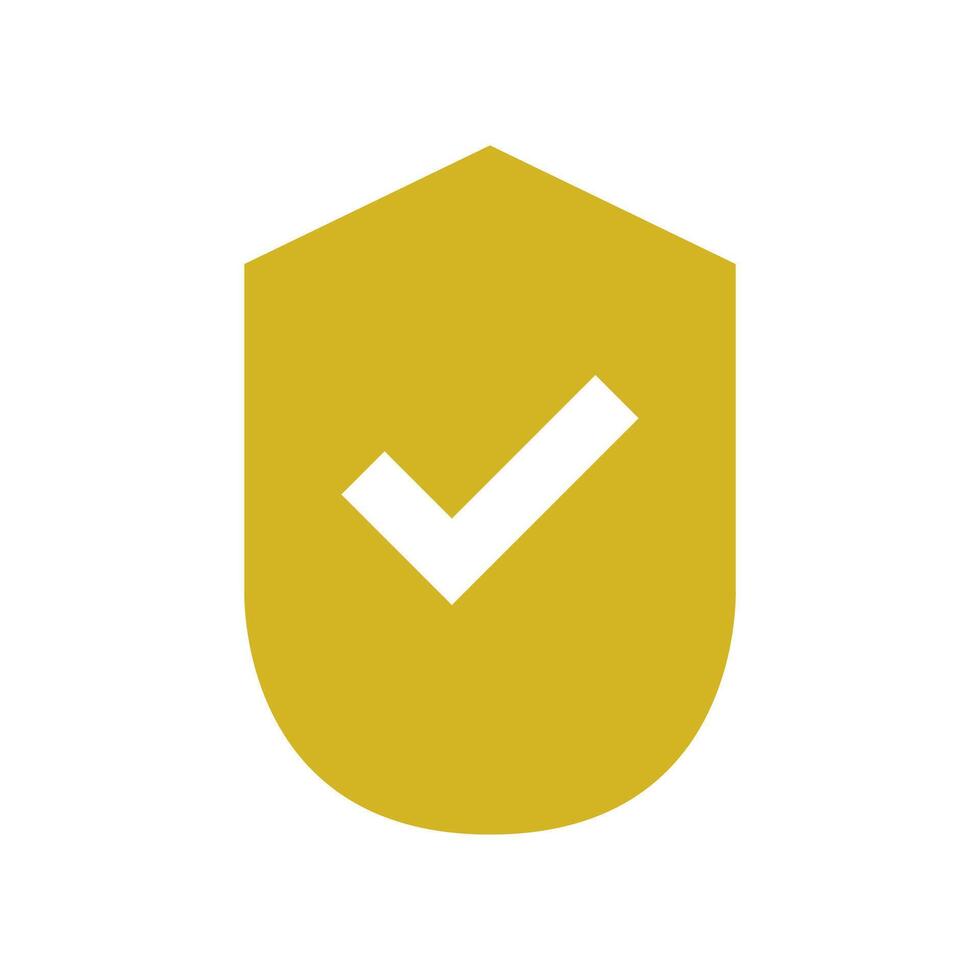 A yellow shield with a tick mark on it vector