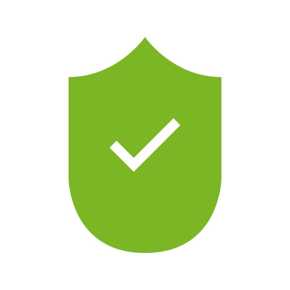 A green shield with a tick mark on it vector