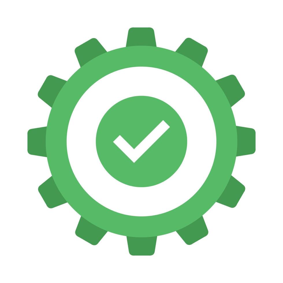 A green gearwheel with a tick mark on it vector