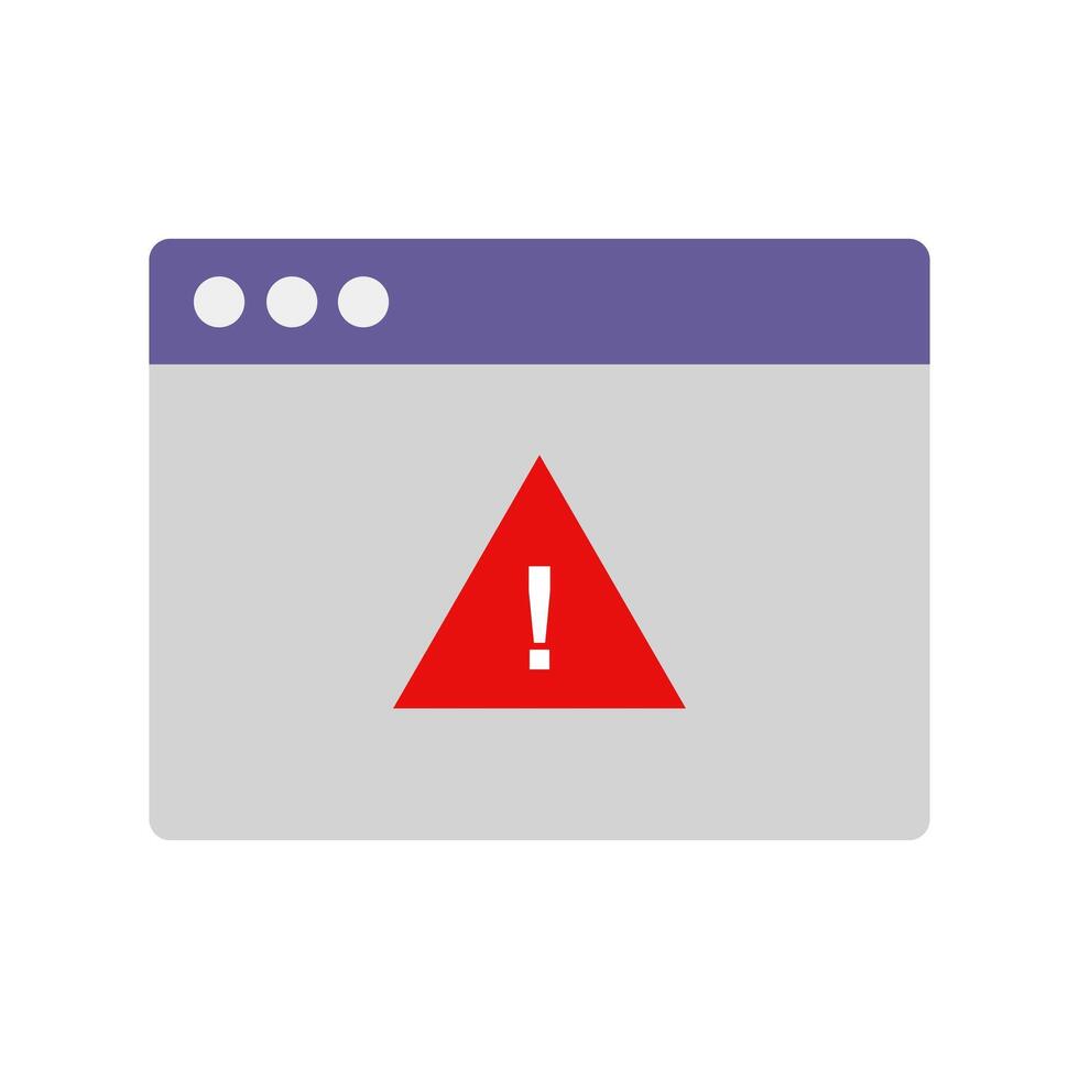 A warning triangle is shown on a computer screen vector