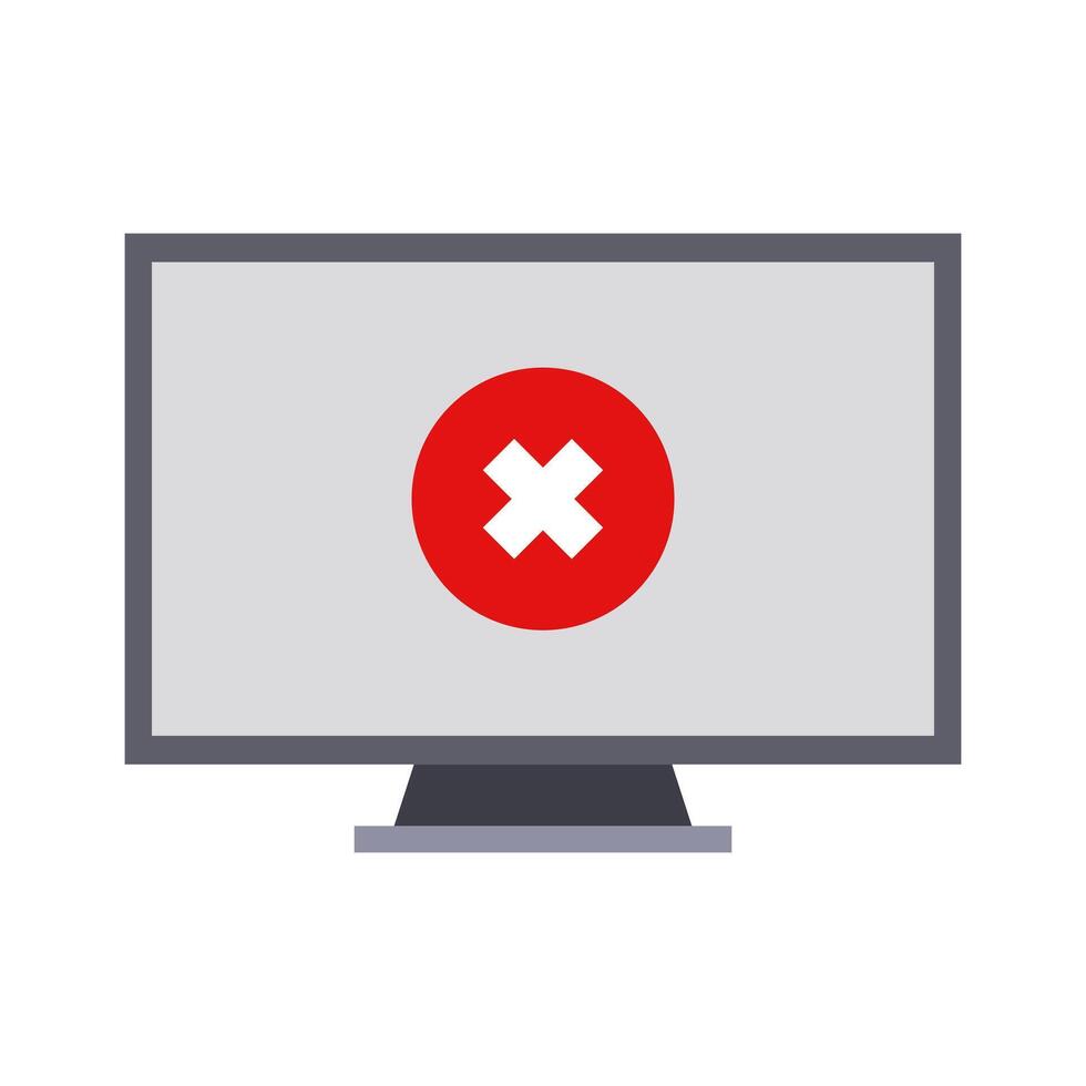 A computer monitor with an x mark on it vector