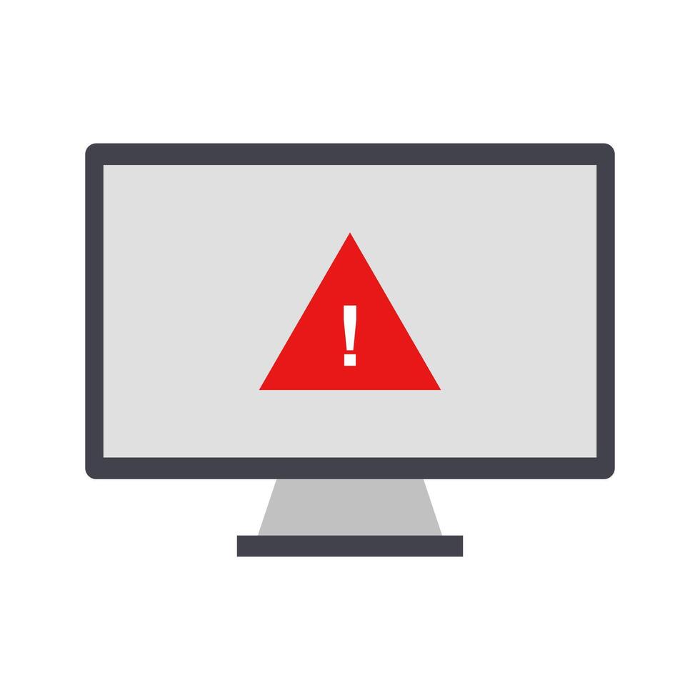 A computer monitor with a red warning sign on it vector