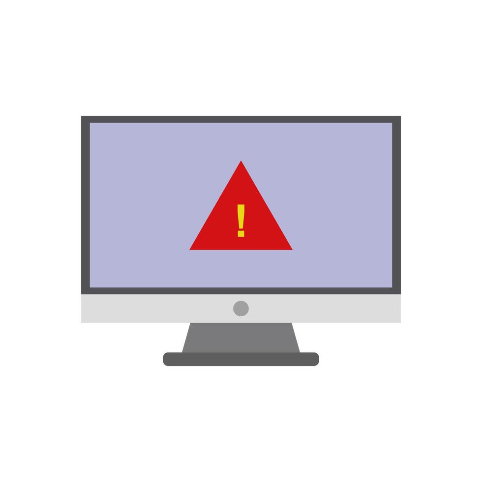 Computer monitor with a red triangle warning sign on it vector