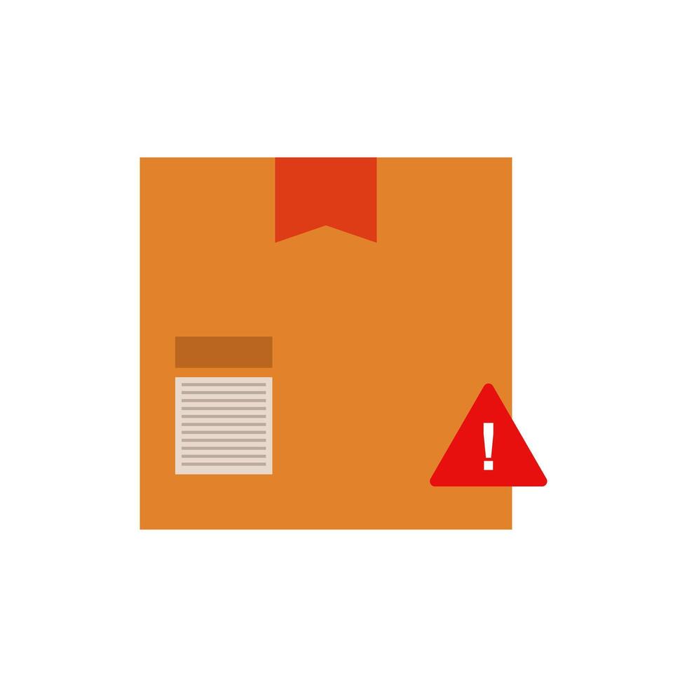 A box with a red flag and a paper with a red exclamation vector