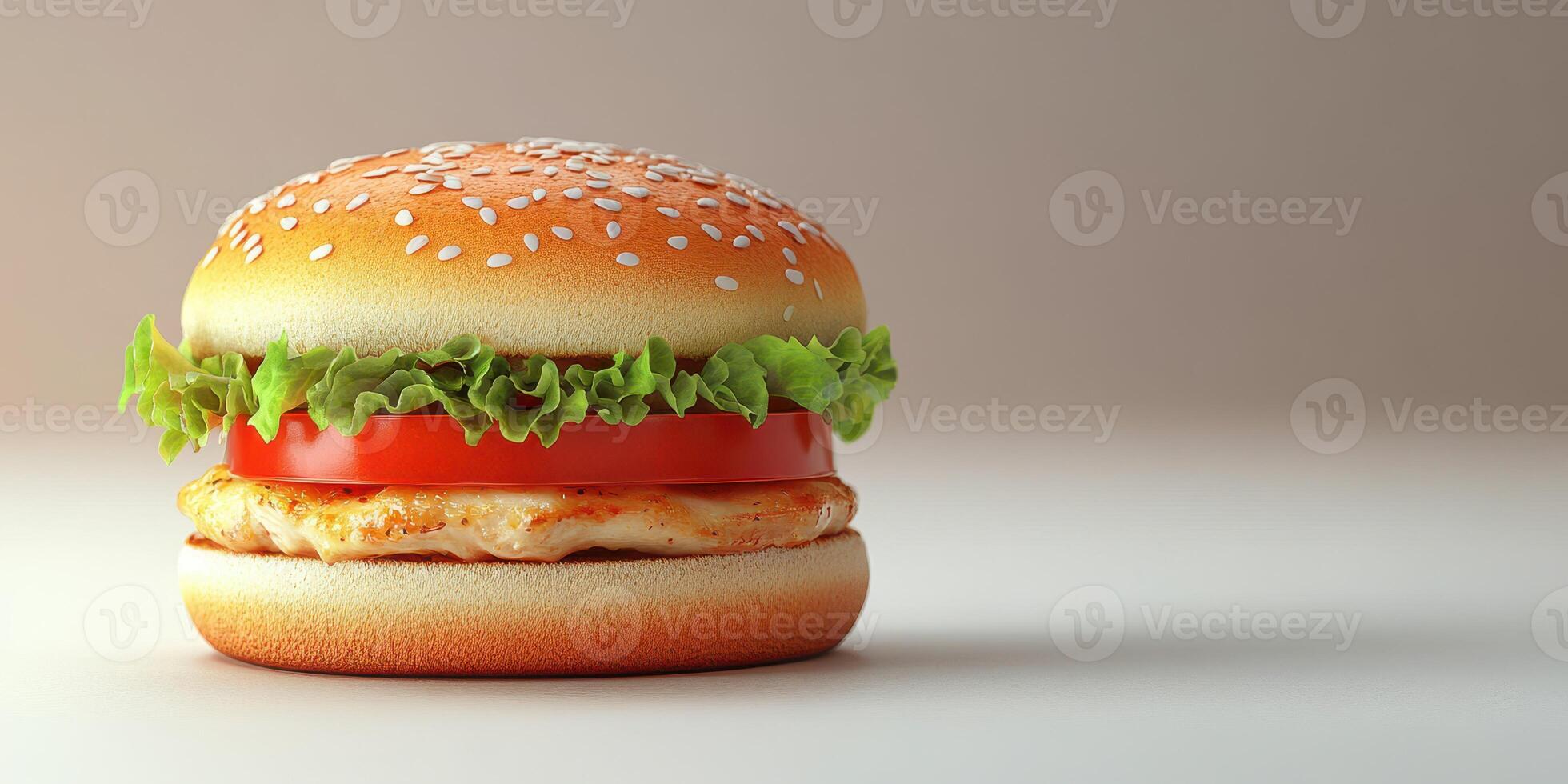 Freshly made chicken burger with lettuce and tomato on a white background photo