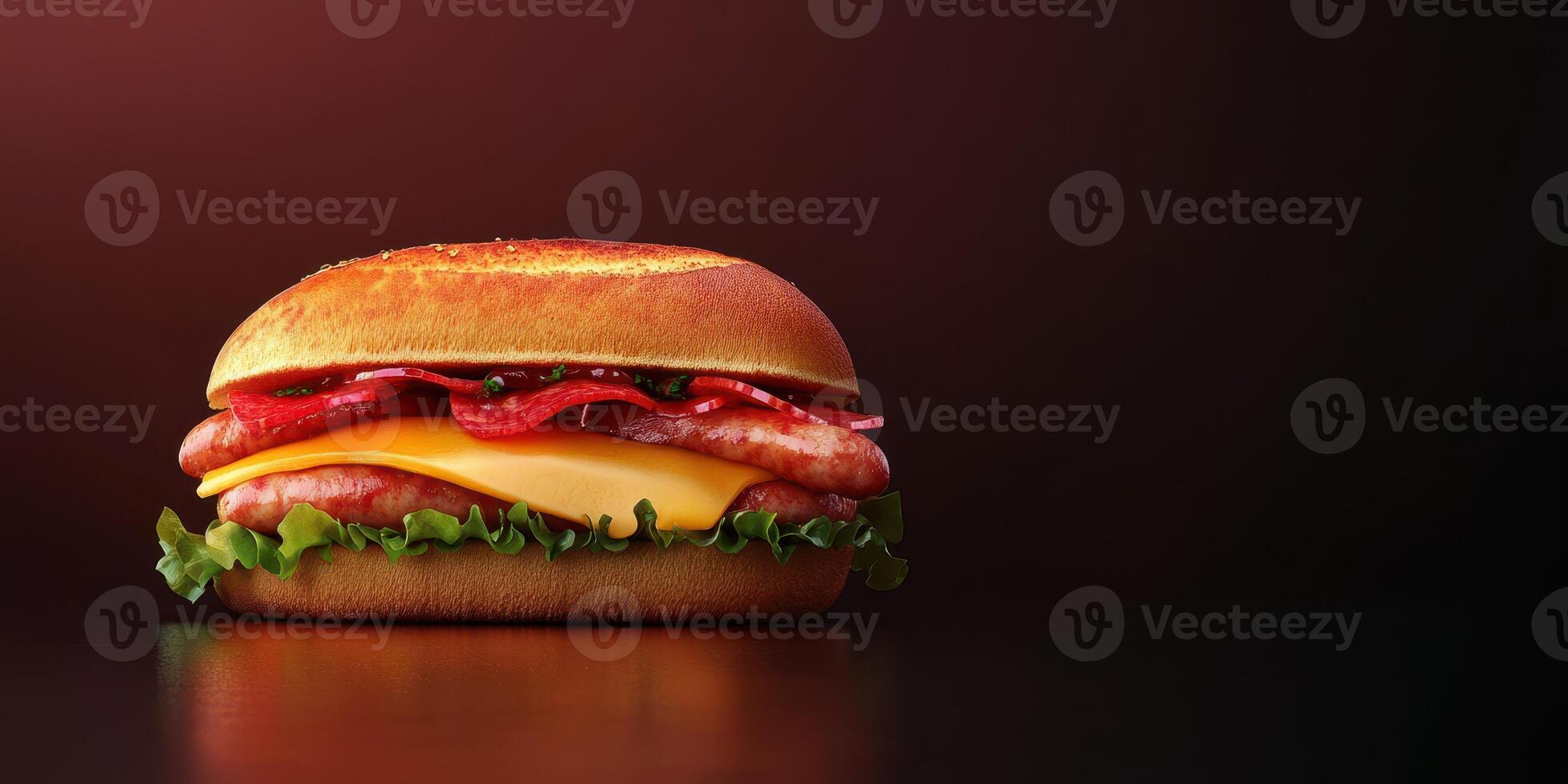 Juicy sandwich with layers of flavor presented on a dark background photo