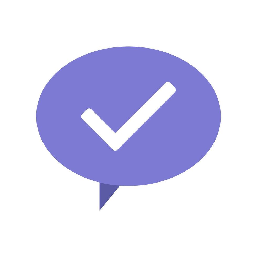 A check mark in a speech bubble vector