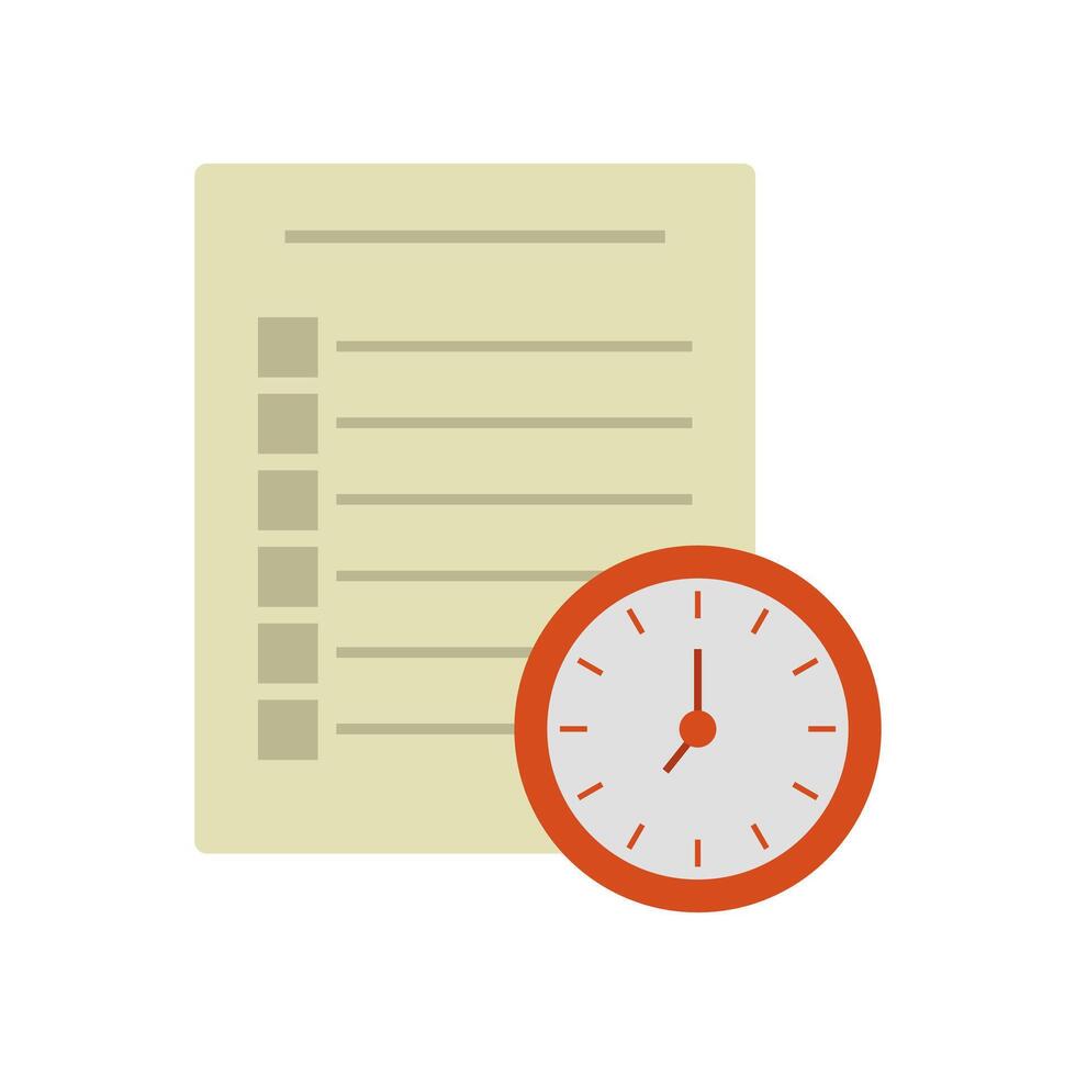 A clock and a checklist next to a paper document vector