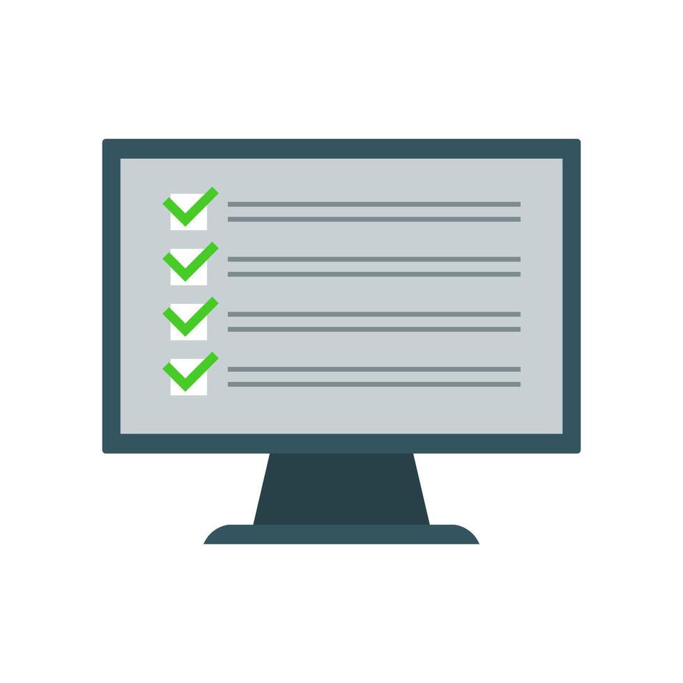 Checklist icon on computer monitor with green tick marks vector