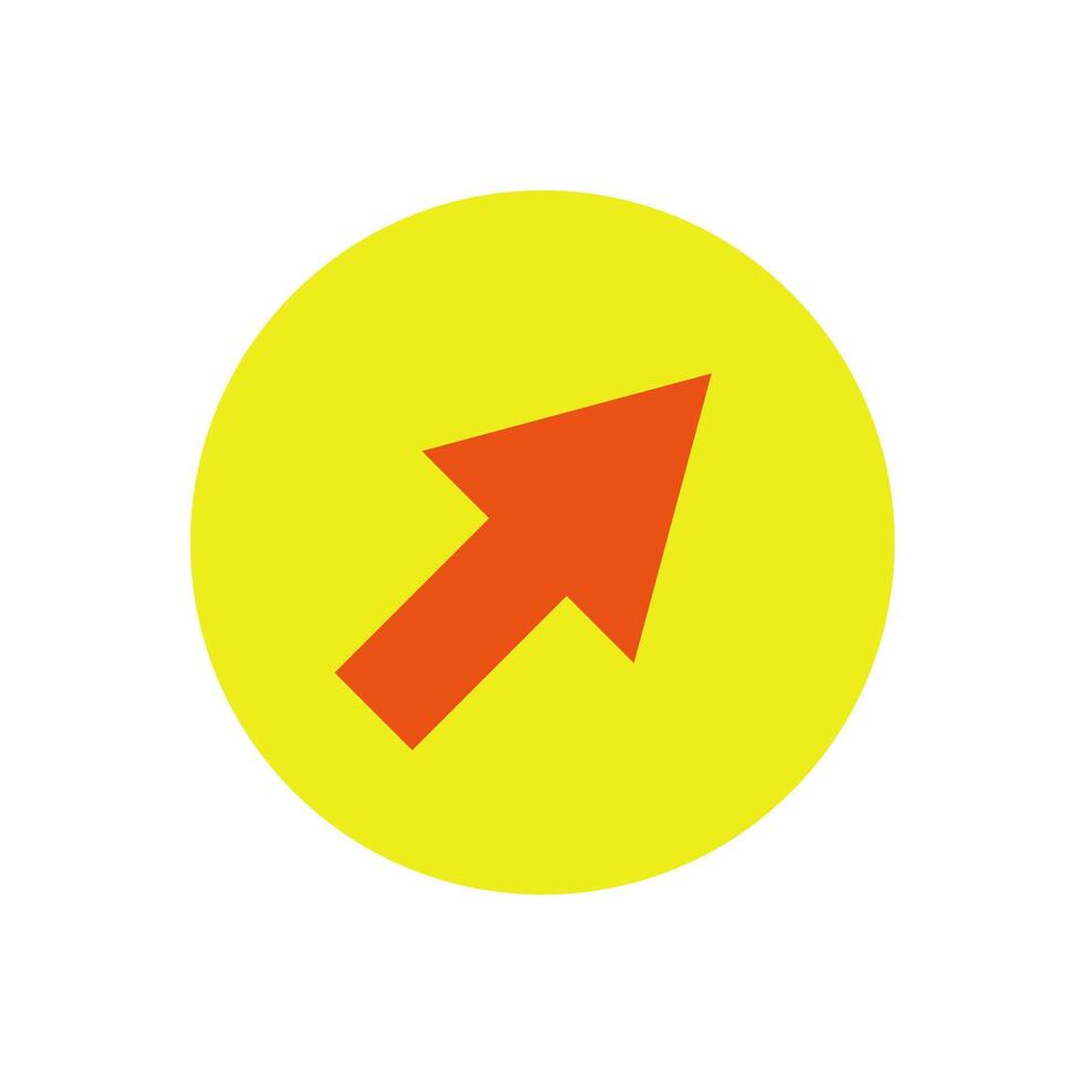 A red arrow pointing up in a yellow circle vector